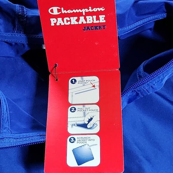 Champion Packable Jacket windbreaker blue size L NWT - Picture 7 of 10